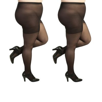 Silky Toes Plus Size Pantyhose for Women Soft Sheer Queen Tights 2 Pairse (7X, Black)
