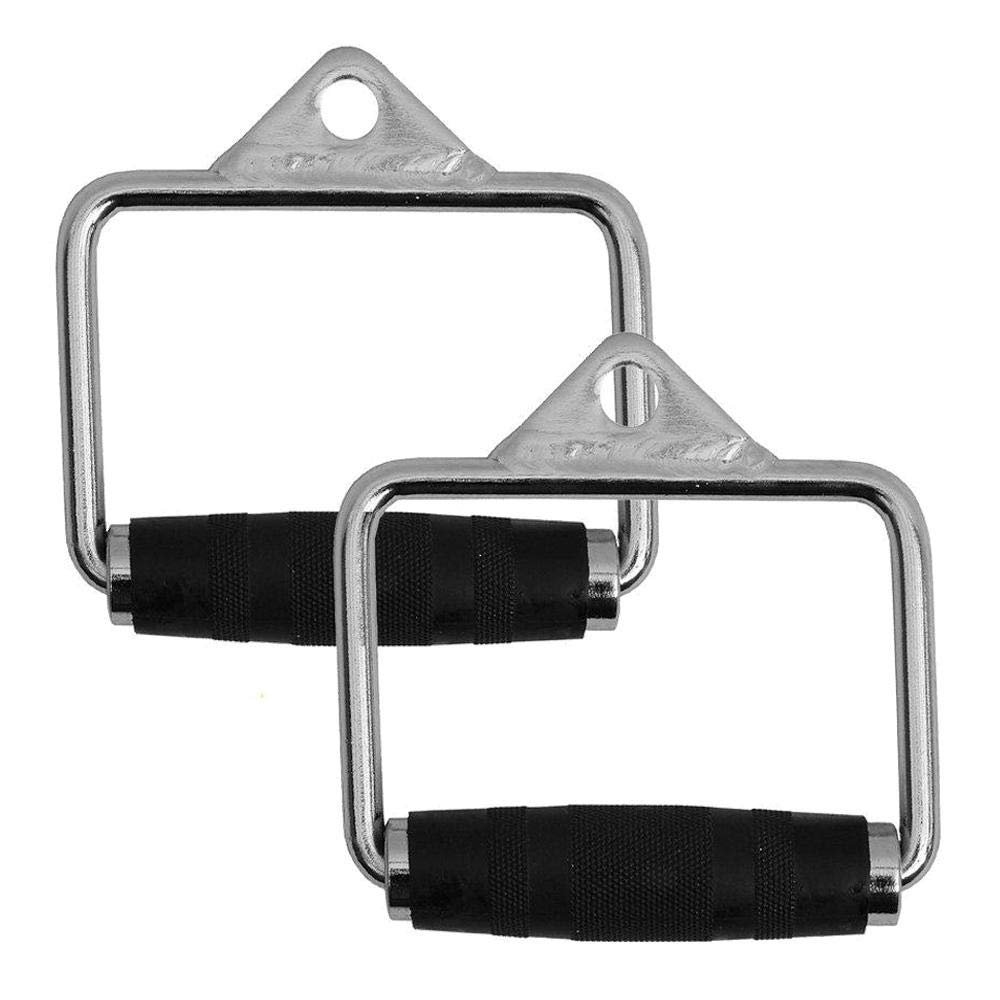 FITNESS MANIAC USA D Handle Cable Attachment, Pair, Exercise Machine Attachments with Rubber Handgrips Chrome, Chrome Knurled Stirrup Attachment Kit