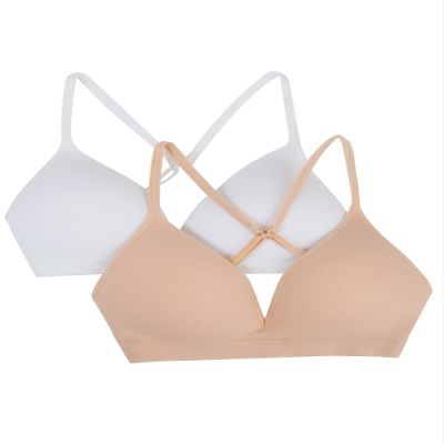 Fruit of the Loom Girls' Seamless Soft Cup Bra, 2-Pack, Sand/White, 36