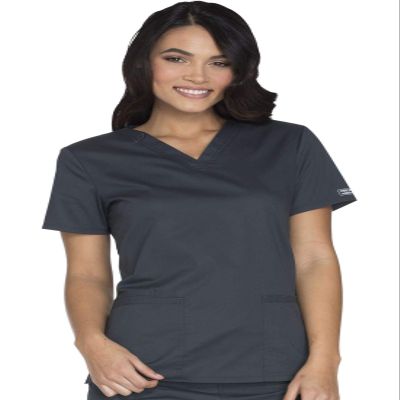 Cherokee Scrub for Women Modern Classic V-Neck Top with 3 Pockets, 2-Way Stretch, Ultra Soft & Breathable Fabric - WW630, S, Pewter