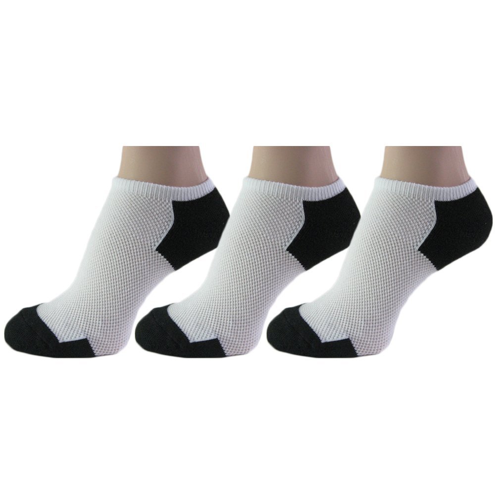 COUVER Performance No Show Athletic Running Socks with breathable mesh for Men and Women, White/Black Large ( 3 Pack)