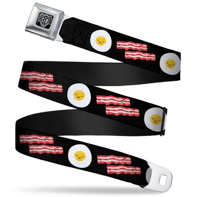 Buckle-Down Seatbelt Belt - Bacon & Eggs Black - 1.5" Wide - 24-38 Inches in Length
