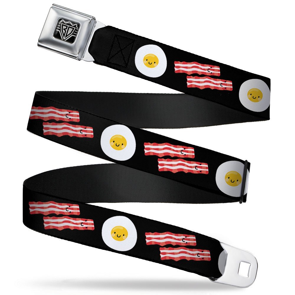 Buckle-Down Seatbelt Belt - Bacon & Eggs Black - 1.5" Wide - 24-38 Inches in Length