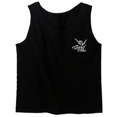 0012. Good Vibe Bones Hand Shaka Cool Vintage Hipster Graphic Men's Tank Top (Black, X-Large)