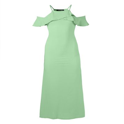 Bridesmaid Wedding Solid Ruffle Sleeve Maxi Dress Made in USA Sage Size S