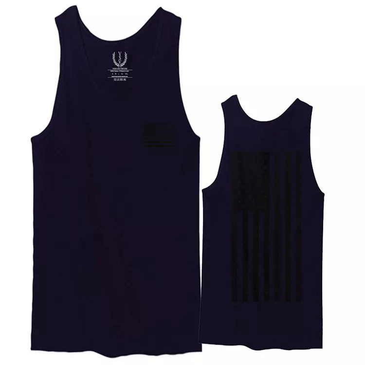 0021. Vintage American Flag United States of America Military us USA Patriotic Style Men's Tank Top (Navy Blue, Small)