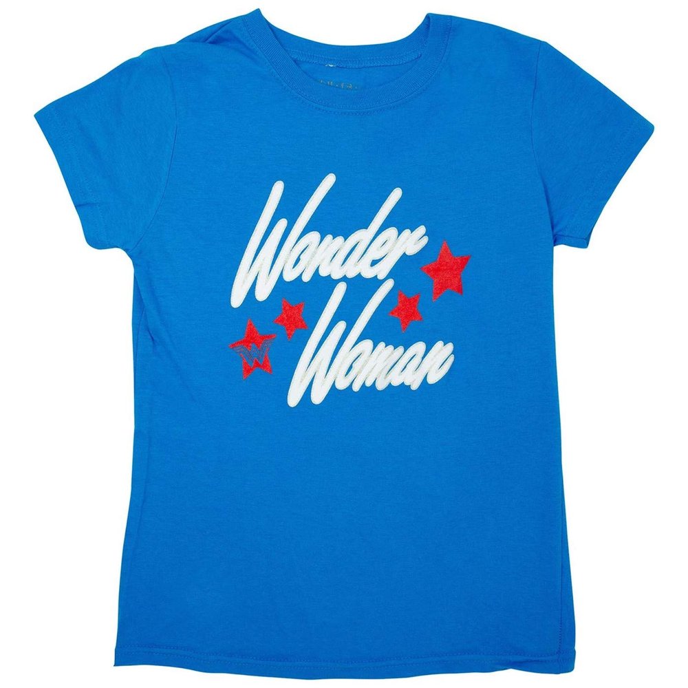 DC Comics Girls' Wonder Woman Tee, Blue M(7/8)