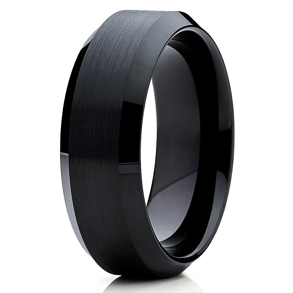 Silly Kings 8mm Black Tungsten Carbide Wedding Ring Brushed Finish Band Comfort Fit Mens Womens 9