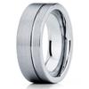 Silly Kings 8mm Tungsten Carbide Wedding Band Brushed Gray Offset Groove Men & Women Comfort Fit Ring view 1