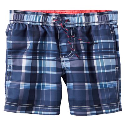 Carter's Boys' Plaid Swim Trunks, Blue (12 Months)