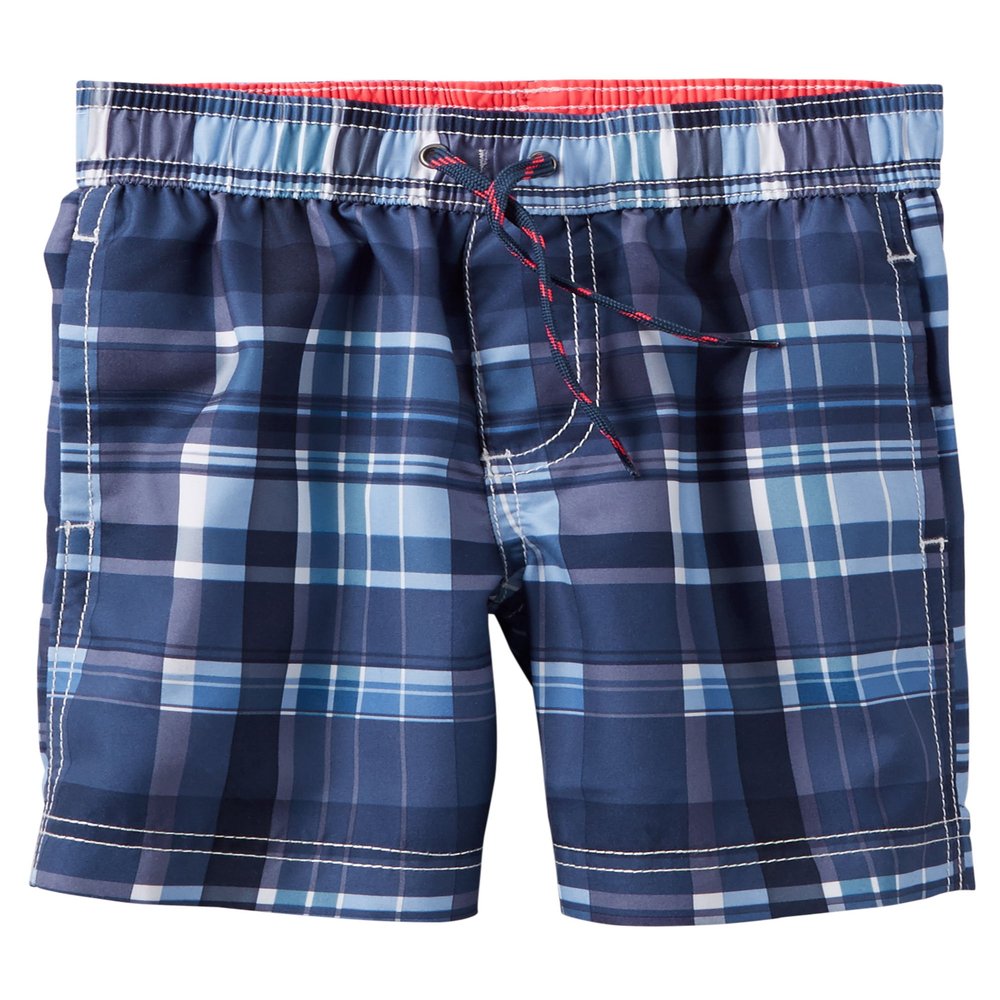 Carter's Boys' Plaid Swim Trunks, Blue (12 Months)