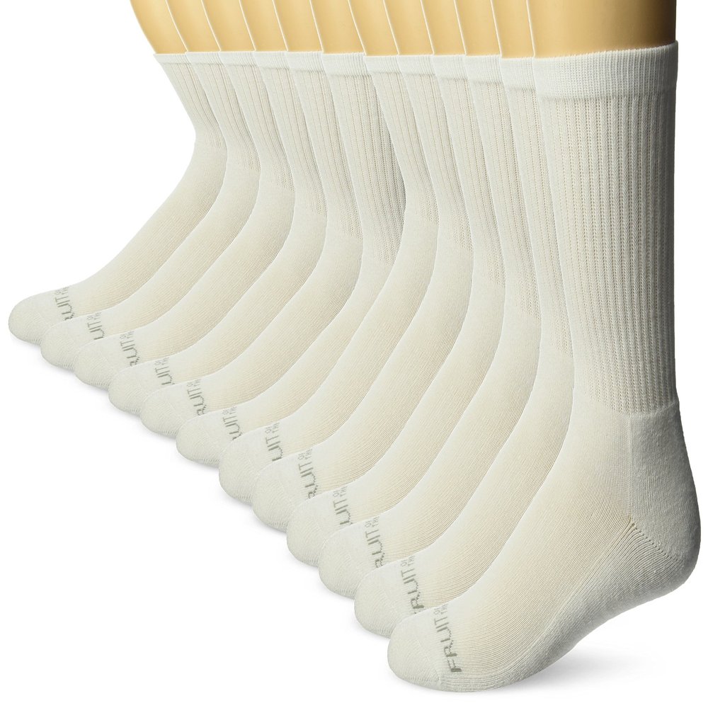 Fruit of the Loom Men's 12 Pair Cushioned Low Cut Sock Sockshosiery, -white, Shoe size 6-12