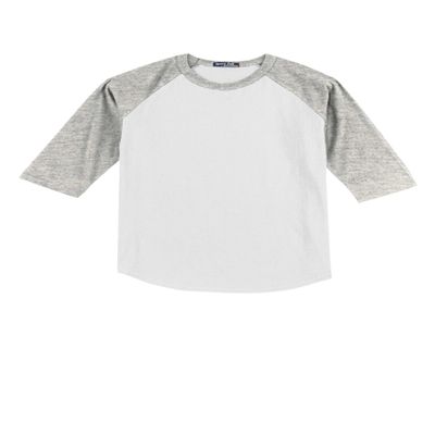 SPORT-TEK Youth Colorblock Raglan Jersey | 3/4 Sleeve Sporty T-Shirt for Boys & Girls, Relaxed Fit Cotton Tee for Kids White/Heather Grey