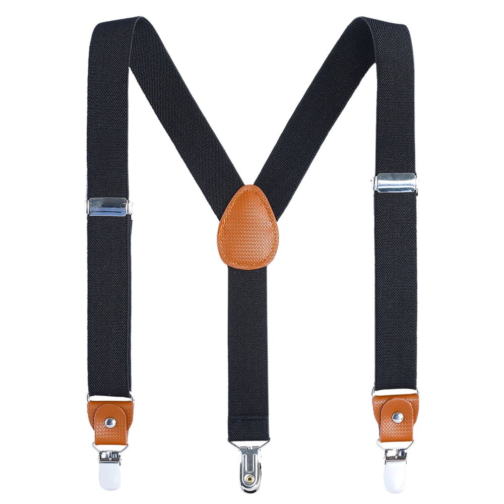 AWAYTR Kids Boys Adults Suspenders - 4 Sizes Sturdy Metal Clips Elastic Adjustable Suspender (24 inches (3 Years-6 Years),Black)