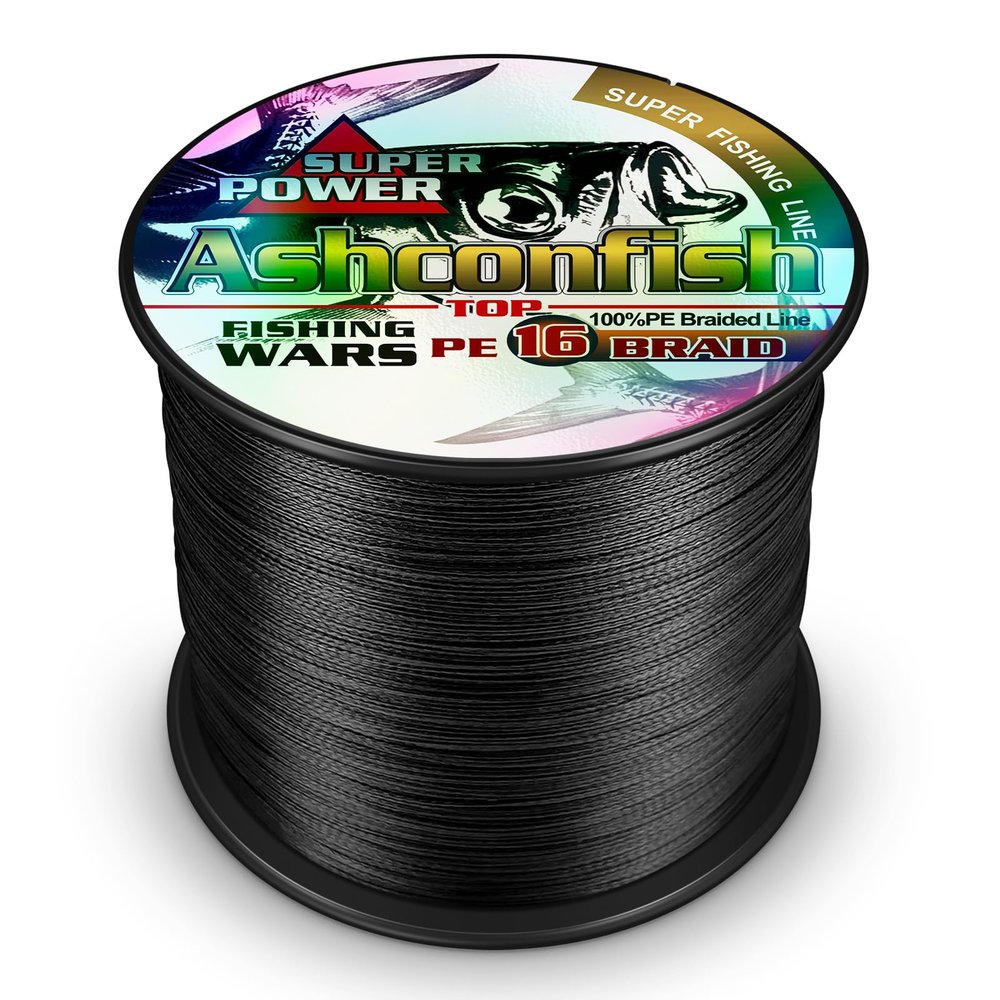 Ashconfish Braided Fishing Line-16 Strands Hollow Core Fishing Wire 500M/546Yards 20LB Abrasion Resistant Incredible Superline Zero Stretch Ultrathin Diameter Woven Thread Black