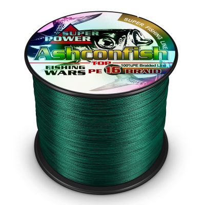 Ashconfish Braided Fishing Line-16 Strands Hollow Core Fishing Wire 1000M/1093Yards 30LB Abrasion Resistant Incredible Superline Zero Stretch Ultrathin Diameter Woven Thread Green