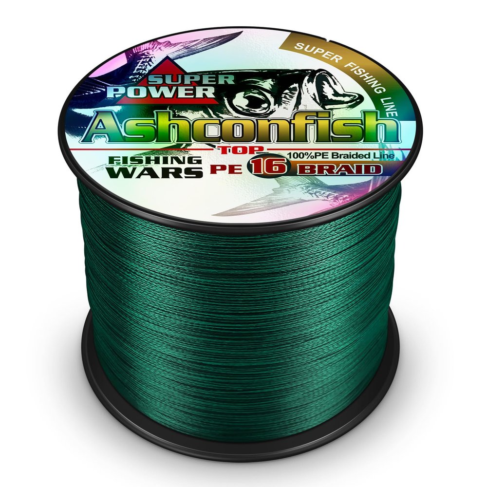 Ashconfish Braided Fishing Line-16 Strands Hollow Core Fishing Wire 1000M/1093Yards 30LB Abrasion Resistant Incredible Superline Zero Stretch Ultrathin Diameter Woven Thread Green