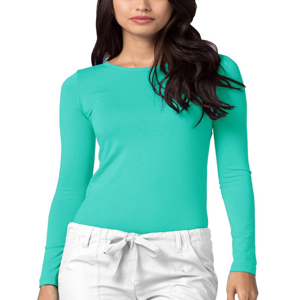 Adar Underscrubs for Women - Long Sleeve Underscrub Comfort Tee - 2900 - Sea Glass - M