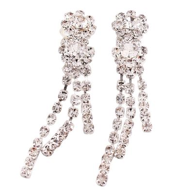 Grace Jun Bridal Silver Plated Rhinestone Crystal Long Tassel Clip on earrings Non Piercing for Women (52)