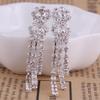 Grace Jun Bridal Silver Plated Rhinestone Crystal Long Tassel Clip on earrings Non Piercing for Women (52) view 2