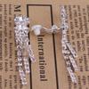 Grace Jun Bridal Silver Plated Rhinestone Crystal Long Tassel Clip on earrings Non Piercing for Women (52) view 4