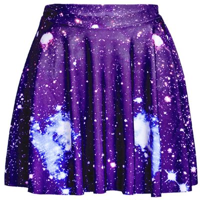 Sister Amy Women's Pleated Elastic Waist Band Flared Galaxy Print Midi Skater Stars US XXL