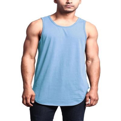 VICTORIOUS Solid Color Long Length Curved Hem Tank Top TT47 - Sky Blue - Small - G14B