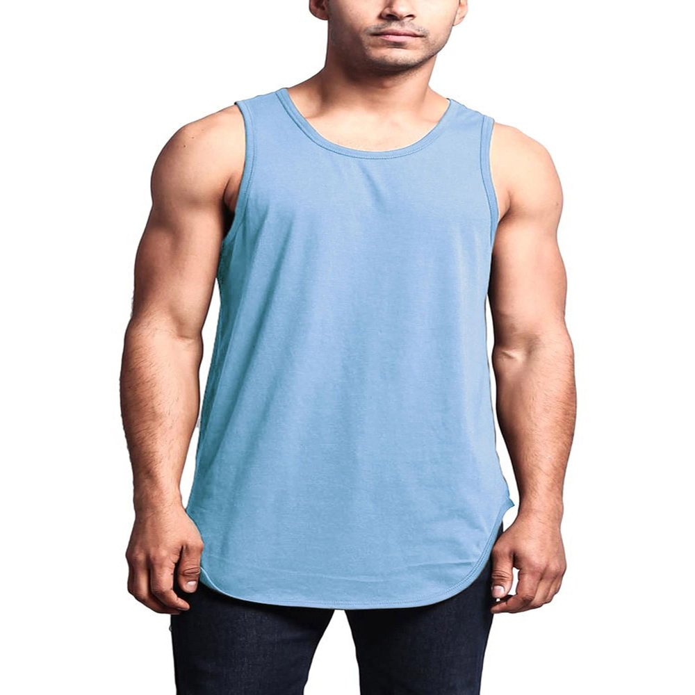 VICTORIOUS Solid Color Long Length Curved Hem Tank Top TT47 - Sky Blue - Small - G14B