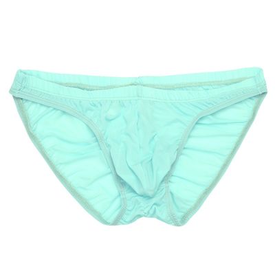 FEESHOW Men's Silky Bikini Briefs Bulge Pouch Underwear Swimwear Ruched Back (Sky Blue, one Size)