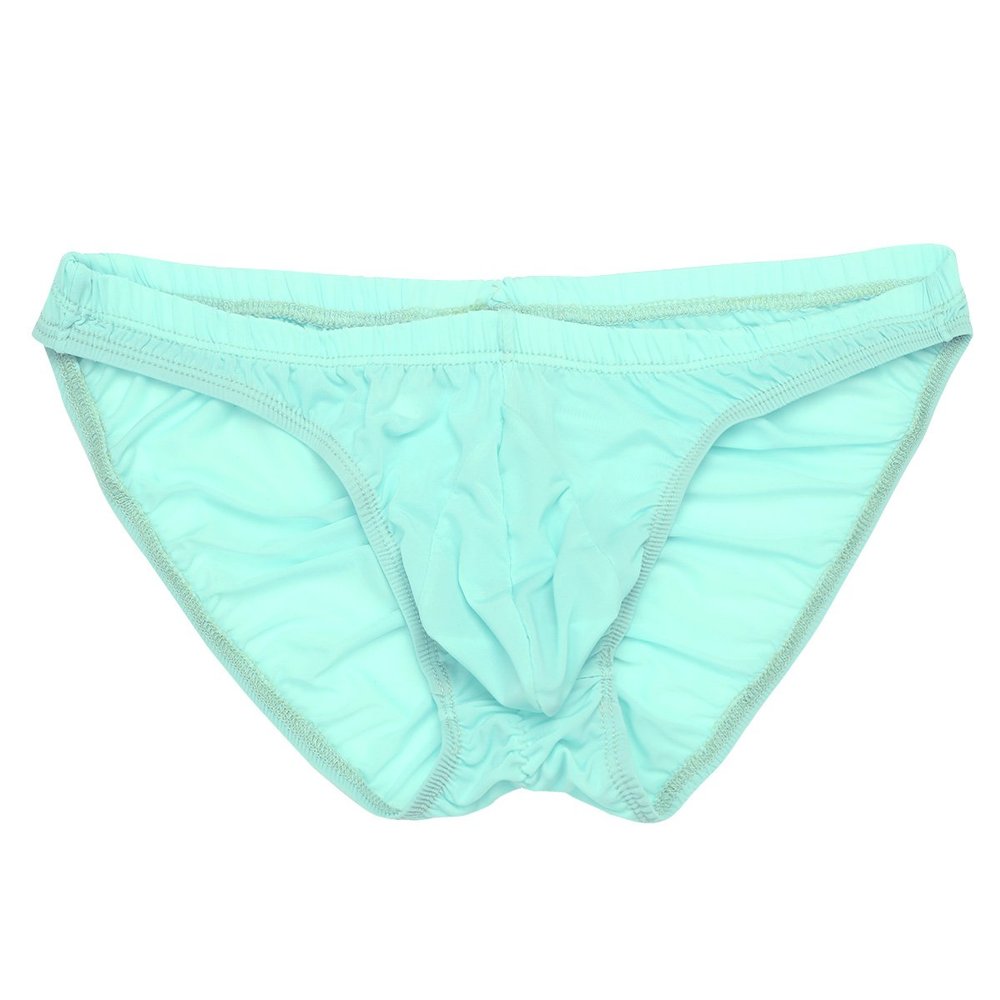 FEESHOW Men's Silky Bikini Briefs Bulge Pouch Underwear Swimwear Ruched Back (Sky Blue, one Size)