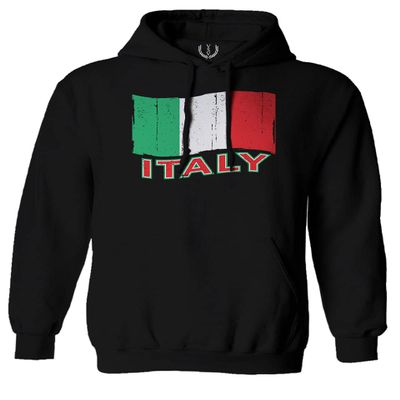 0039. Italia Vintage Distressed Italy Italian National Flag Sweatshirt Pullover Hoodie (Black, X-Large)