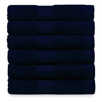 BY LORA Terry Cotton Hand Towels, Navy Blue, Set of 6