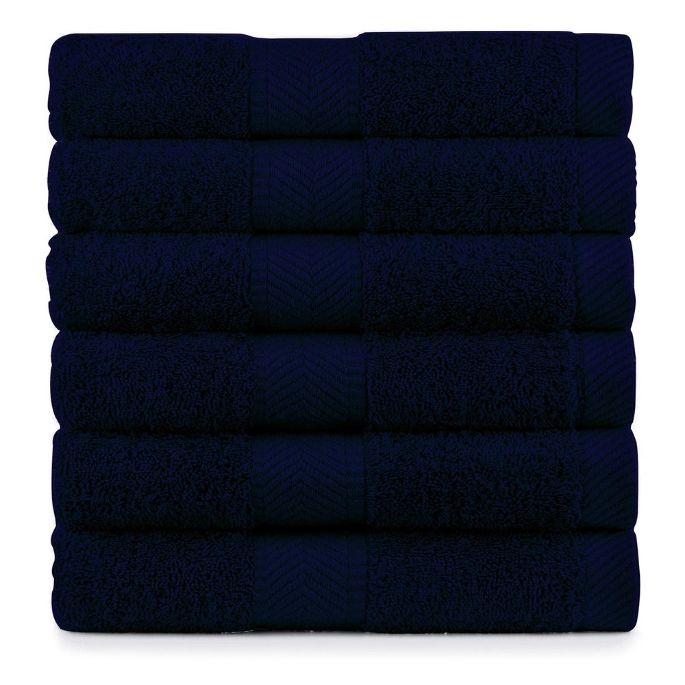 BY LORA Terry Cotton Hand Towels, Navy Blue, Set of 6