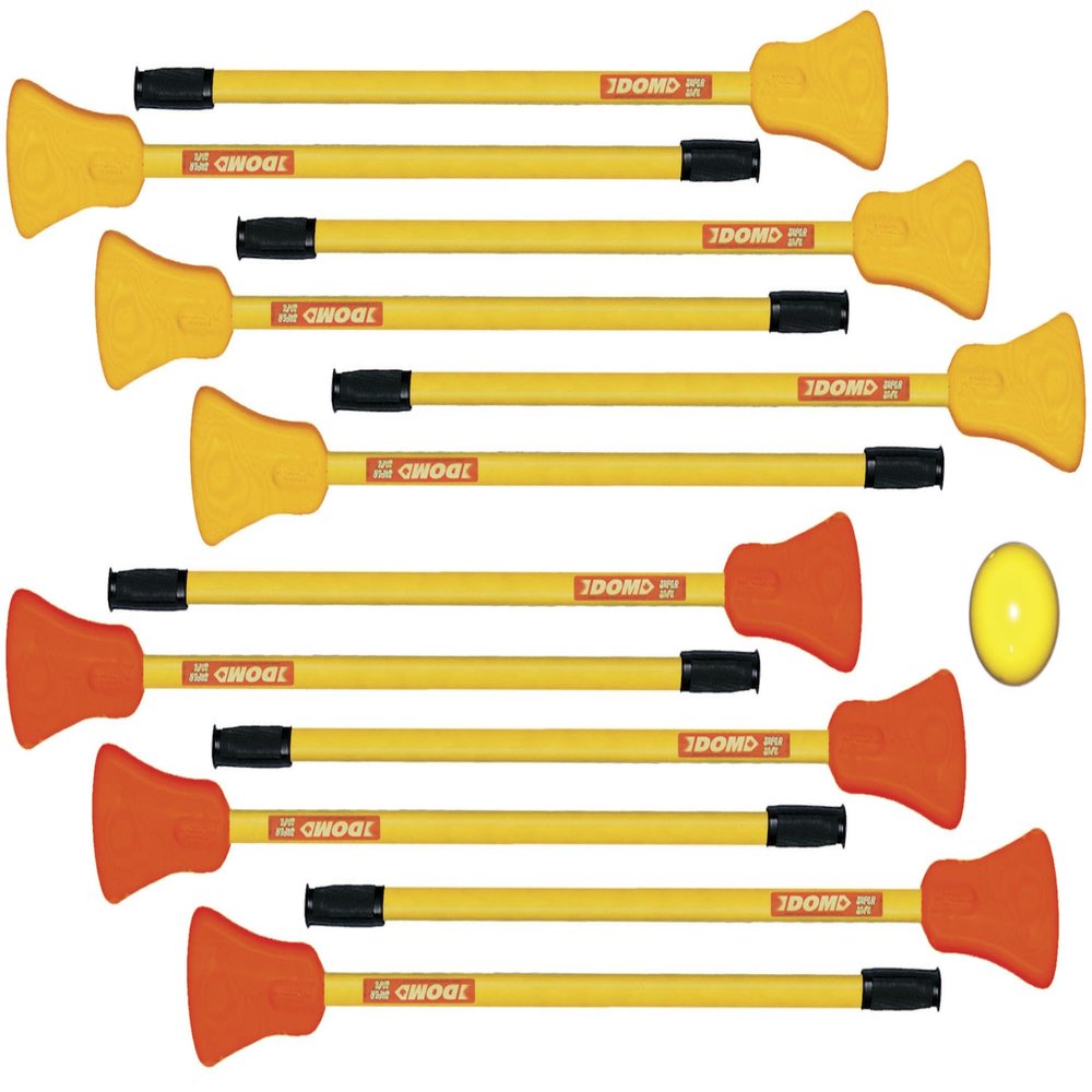 DOM Super-Safe Broomball Hockey Set, 37 inches, Includes 10 Sticks and 1 Ball