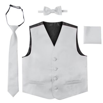 Luca Gabriel Toddler Boys' 4 Piece Formal Satin Vest Set - Silver - 14