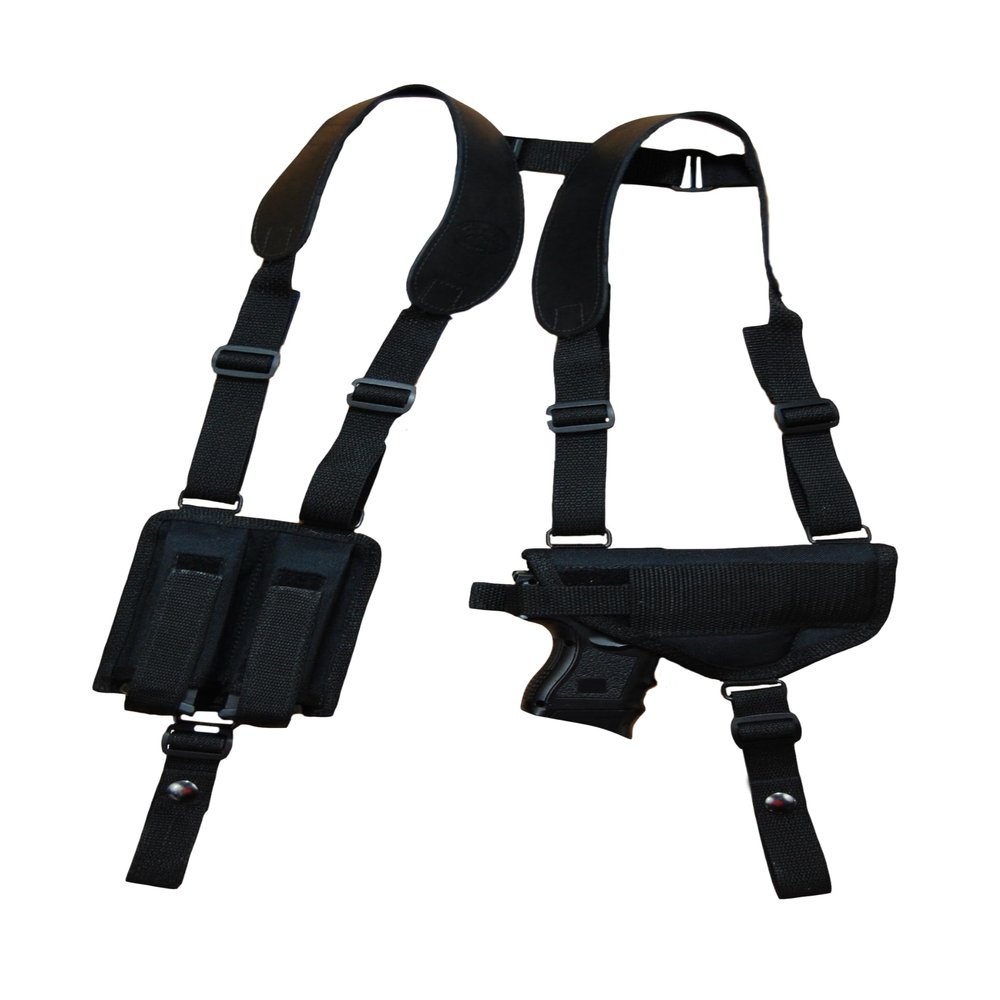 Barsony Nylon Gun Concealment Shoulder Holster w/Double Mag Pouch Compact 9mm 40 45 (FNX .40, Right)