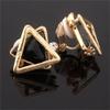 Gold Plated Rhinestone Crystal Double Triangle Clip on Earrings for Women Fine Jewelry No Pierced Earrings (Black) view 2