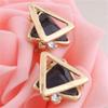 Gold Plated Rhinestone Crystal Double Triangle Clip on Earrings for Women Fine Jewelry No Pierced Earrings (Black) view 3