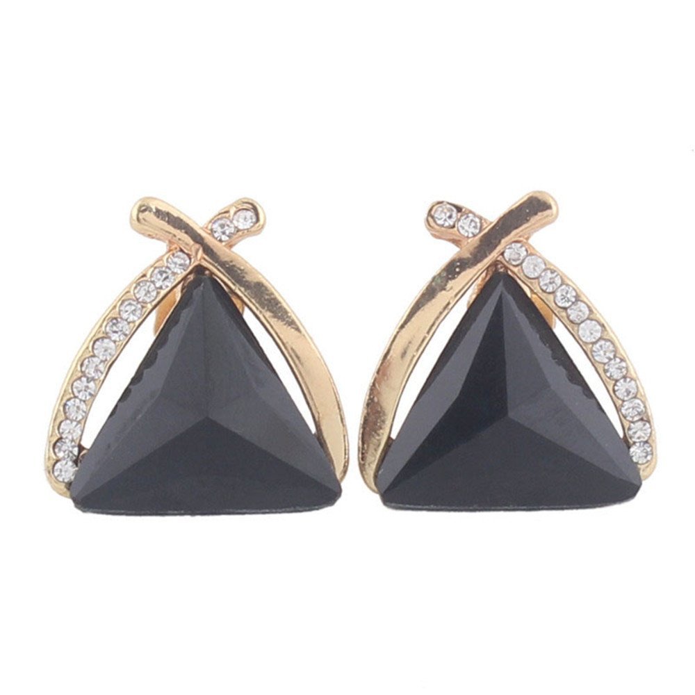 Grace Jun Fashion Bridal Rhinestone Crystal Triangle Shape Clip on Earrings Non Piercing for Women Ear Clip (Black)