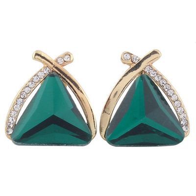 GRACE JUN Fashion Bridal Rhinestone Crystal Triangle Shape Clip on Earrings Non Piercing for Women Ear Clip (Green)