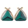 GRACE JUN Fashion Bridal Rhinestone Crystal Triangle Shape Clip on Earrings Non Piercing for Women Ear Clip (Green) view 1