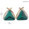 GRACE JUN Fashion Bridal Rhinestone Crystal Triangle Shape Clip on Earrings Non Piercing for Women Ear Clip (Green) view 2