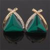 GRACE JUN Fashion Bridal Rhinestone Crystal Triangle Shape Clip on Earrings Non Piercing for Women Ear Clip (Green) view 3