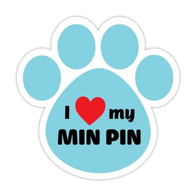 (5 Stickers Combo Deal) Dog Paw Shaped Bumper Sticker Vinyl Decal I Love My Min Pin 5"X 5"