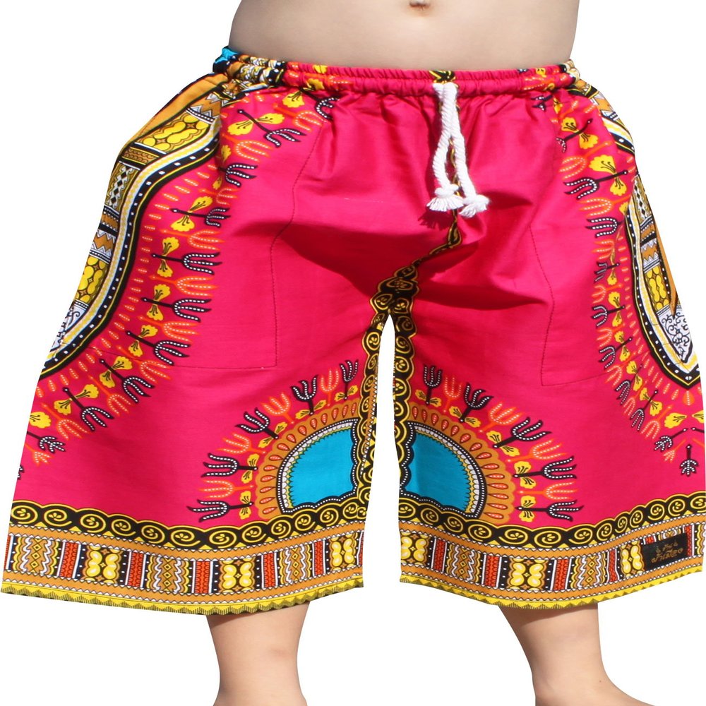 RaanPahMuang Branded Childs Dashiki Pants Pocket Baggy Capri Shorts Elastic Waist, 1-3 Years, Pink