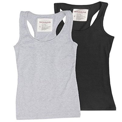 Trendyfriday Women's Ribbed Racerback Athletic Active Tank Tops 2 or 4 Packs (Large, 2 Pack - H Grey, Black)