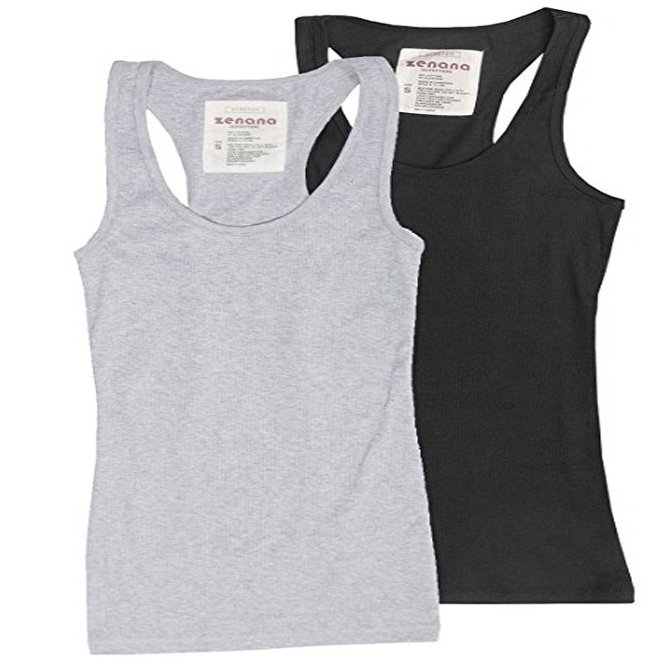 Trendyfriday Women's Ribbed Racerback Athletic Active Tank Tops 2 or 4 Packs (Large, 2 Pack - H Grey, Black)