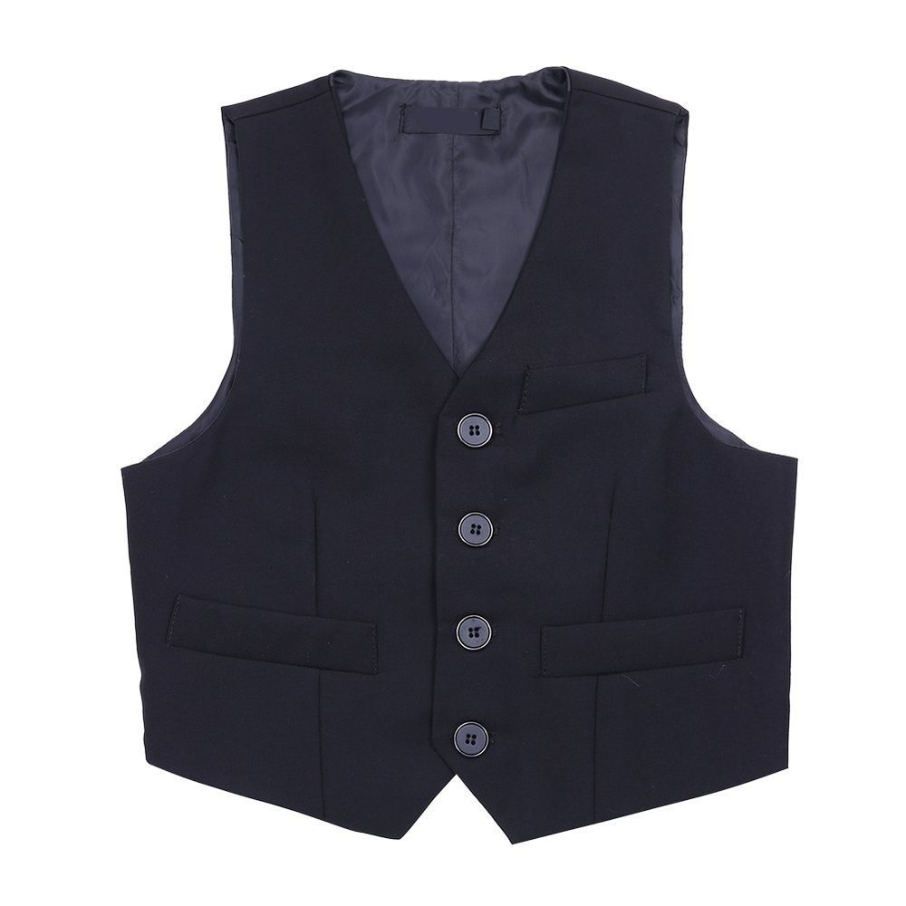 iEFiEL Kids Boys Formal Gentleman Wedding Party Suit Vest Waistcoat Black 10-12