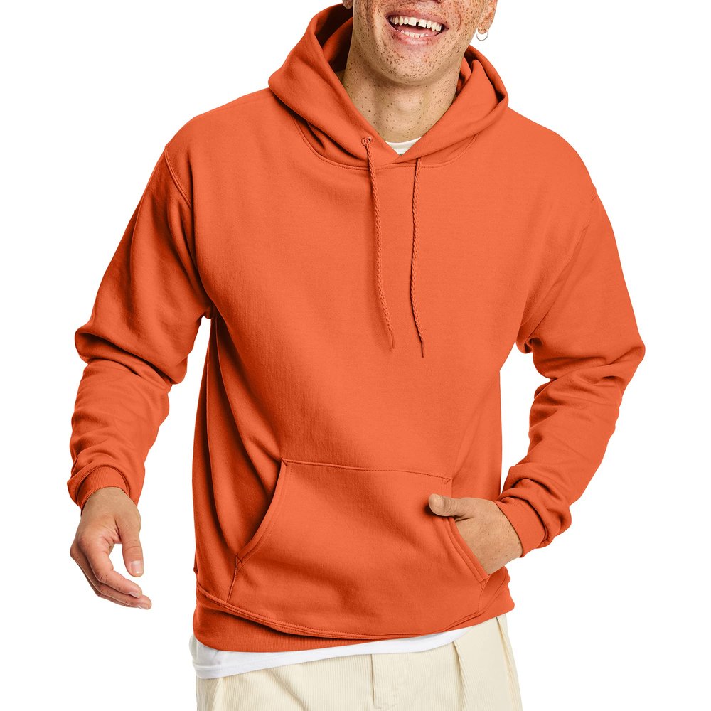 Hanes Men's Pullover EcoSmart Hooded Sweatshirt, orange, Large