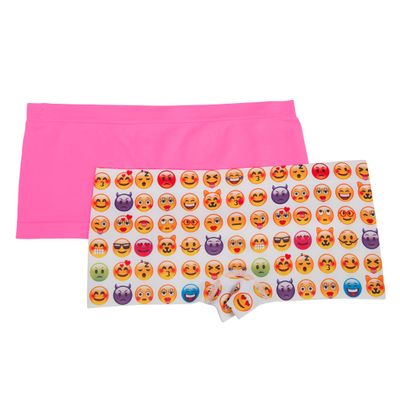 Fruit of the Loom Big Girl's Santoni Boyshort (Pack of 2) Underwear, Colorful emoji's/neon Pink, S